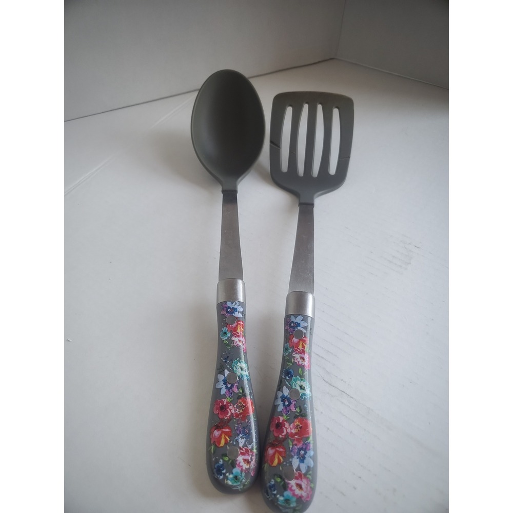 Pioneer Woman Breezy Blossom Nylon Utensil Set Slotted Turner & Solid Spoon 2pc